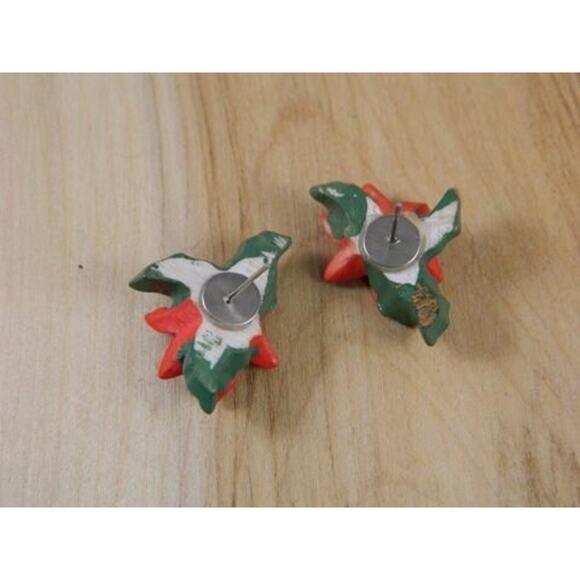 Holiday Vintage Poinsettia Post Earrings, Vintage Christmas Earrings - Picture 5 of 5